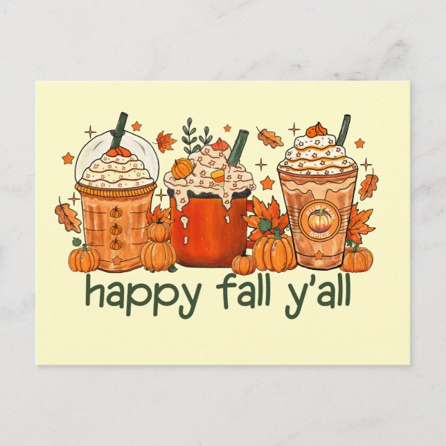 Fall Drinks With Cream Happy Fall Yall Postcard (Front)
