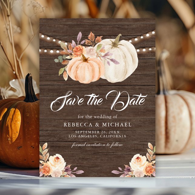 Fall Earthy Floral Pumpkin Barn Wood Wedding Save The Date (Creator Uploaded)