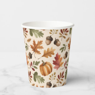 Fall Earthy Orange Watercolor Pumpkin Maple Leaves Paper Cups