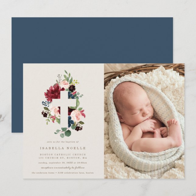 Fall Elegance Baptism Photo Invitation (Front/Back)