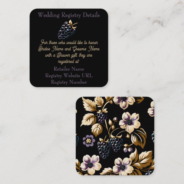 Fall Elegance Blackberry & Blooms Bridal Shower Enclosure Card (Front/Back)