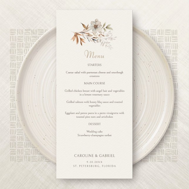 Fall Elegant Minimalist Wildflowers Wedding Menu (Creator Uploaded)
