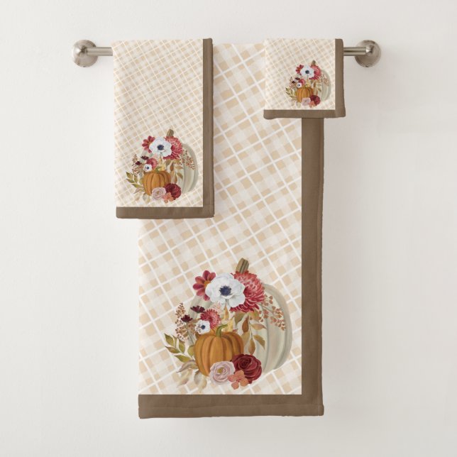 Fall Elegant Pumpkin Watercolor Thanksgiving Bath  Bath Towel Set (Insitu)