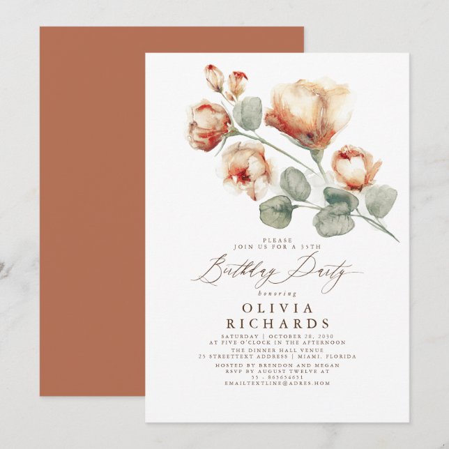 Fall Elegant Romantic Floral Birthday Invitation (Front/Back)