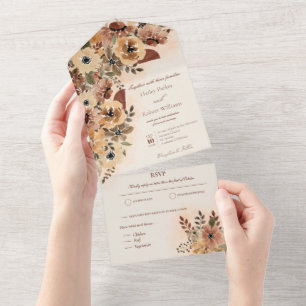 Fall Elegant Watercolor Floral Wedding  All In One Invitation