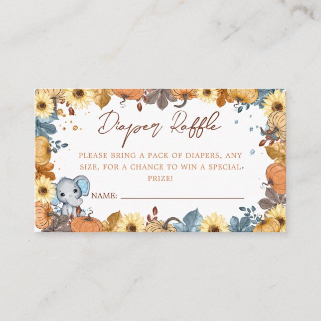 Fall Elephant Pumpkin Baby Shower Diaper Raffle Enclosure Card (Front)