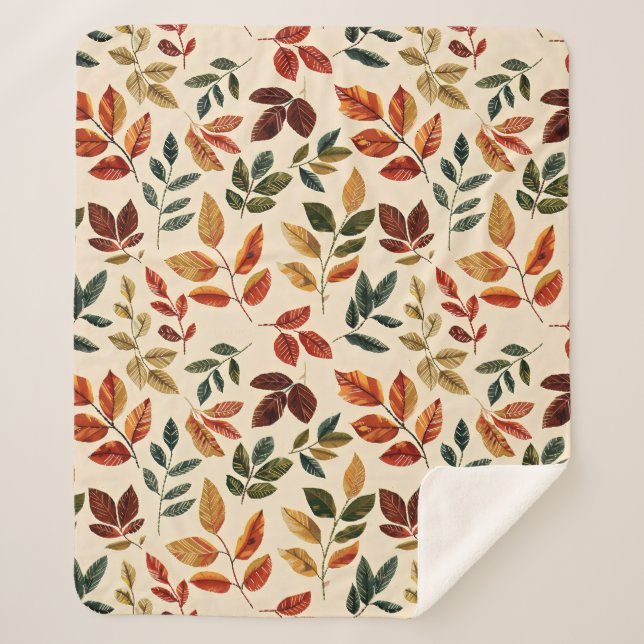 Fall Embroidered Leaves - Seamless Pattern Sherpa Blanket (Front)