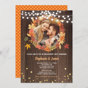 Fall engagement party photo wreath rustic invitation