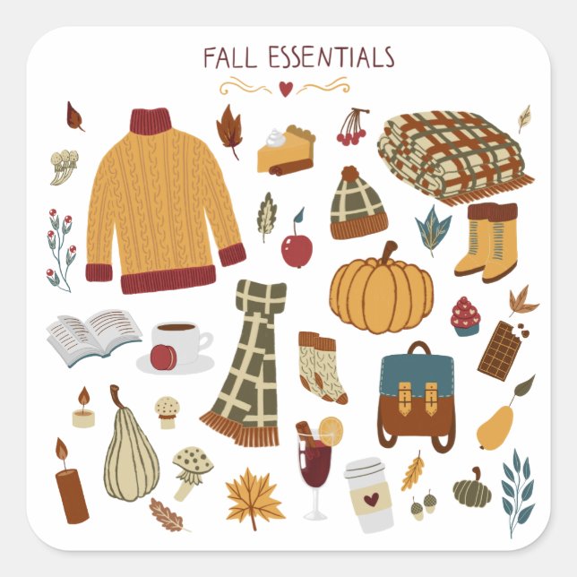 Fall Essentials Digital Drawing Square Sticker (Front)