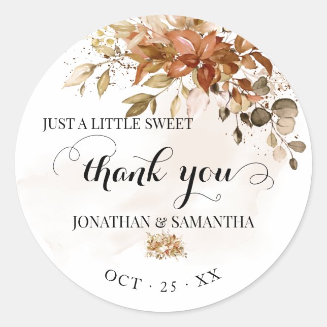Fall Eucalyptus Autumn Wedding Thank You Gift Classic Round Sticker (Front)