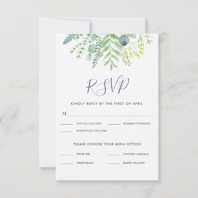 Fall Eucalyptus Berry Floral Wedding RSVP Card (Front)