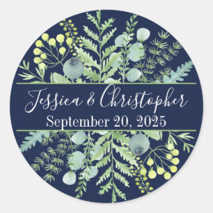 Fall Eucalyptus Berry Floral Wedding Stickers Navy