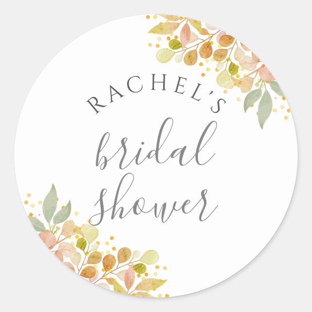 Fall Eucalyptus Branches & Leaves Bridal Shower Classic Round Sticker (Front)