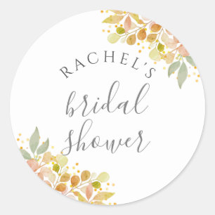 Fall Eucalyptus Branches & Leaves Bridal Shower Classic Round Sticker