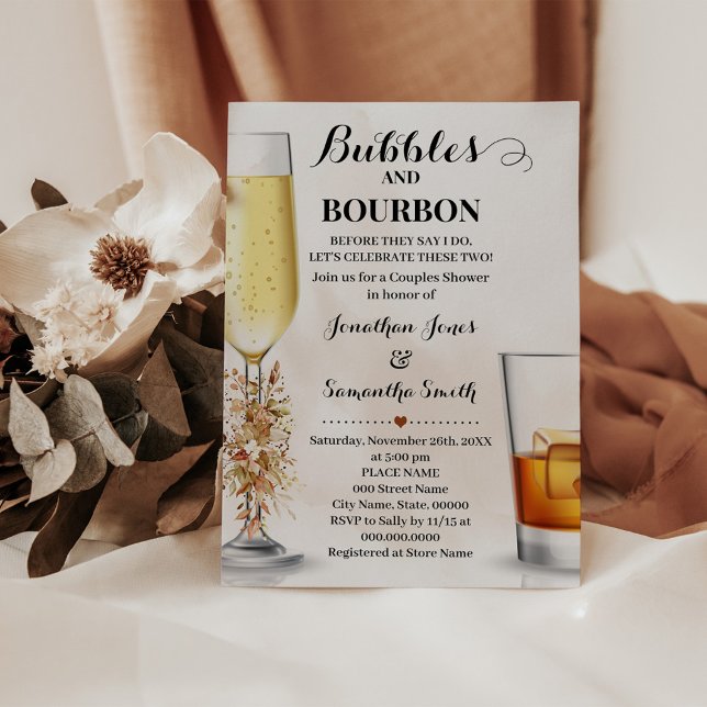 Fall Eucalyptus Bubbles & Bourbon Couples Shower Invitation (Creator Uploaded)