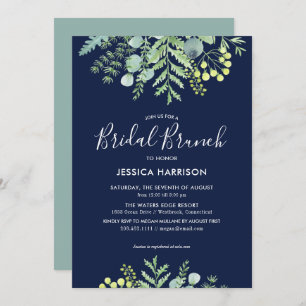 Fall Eucalyptus Floral Bridal Shower Brunch Navy Invitation