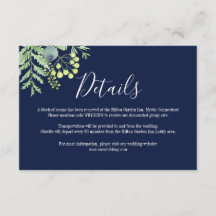 Fall Eucalyptus Floral Wedding Details Card Navy