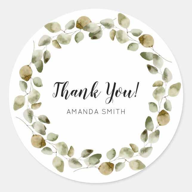 Fall Eucalyptus Wreath Thank You  Classic Round Sticker (Front)