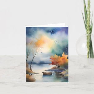 Fall Evening Scene B - Watercolors & Pen Holiday Card