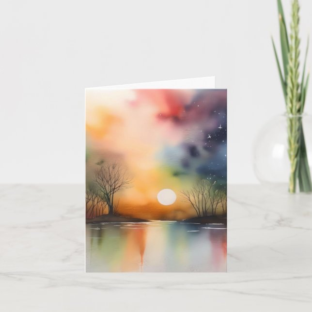 Fall Evening Scene C - Watercolors & Pen Holiday Card (Front)