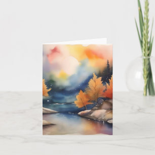 Fall Evening Scene D - Watercolors & Pen Holiday Card
