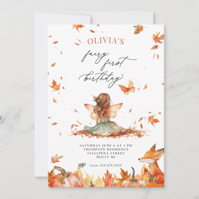 Fall Fairy and Fox First Birthday Invitation (Front)