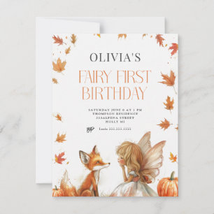 Fall Fairy First Birthday Invitation with a Fox