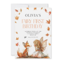 Fall Fairy First Birthday Invitation with a Fox