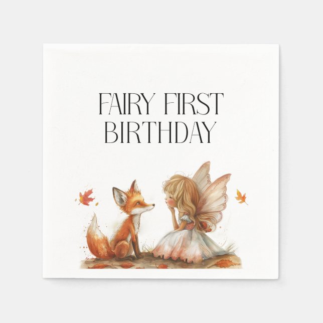 Fall Fairy First Birthday Thank You with a Fox Napkin (Front)