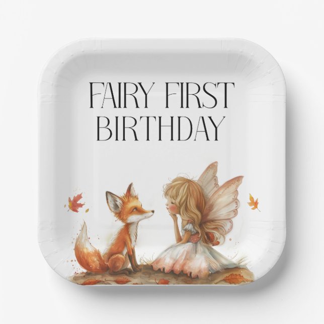 Fall Fairy First Birthday Thank You with a Fox Paper Plate (Front)