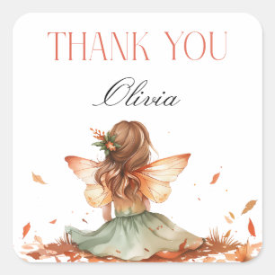 Fall Fairy First Birthday Thank You with a Fox Square Sticker