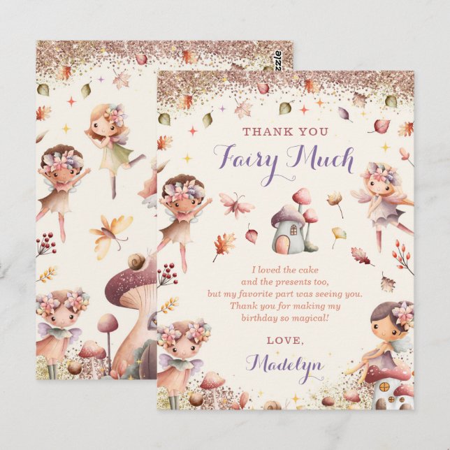 Fall Fairy Girl Birthday Thank You Post Card (Front/Back)