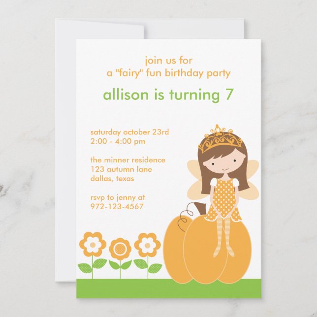 Fall Fairy Princess Invitations (Front)