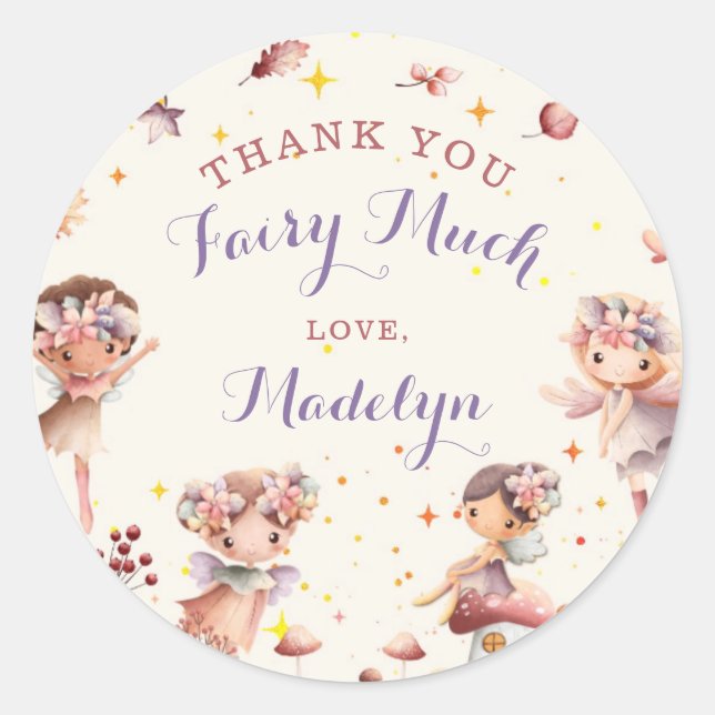 Fall Fairy Topper Girl Birthday Favour Round Classic Round Sticker (Front)