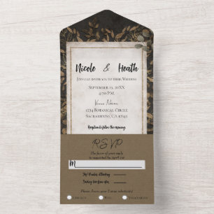 Fall Fairytale Bronze Botanical Leaves Wedding All In One Invitation