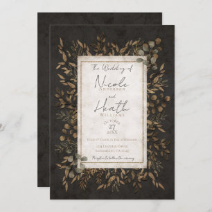 Fall Fairytale Bronze Botanical Leaves Wedding Invitation