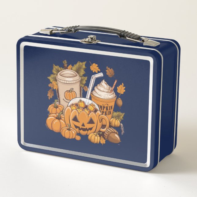 Fall Family Halloween Thanksgiving Cute Autumn Metal Lunch Box (Front)