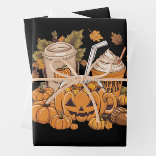 Fall Family Halloween Thanksgiving Cute Autumn Wrapping Paper Sheet