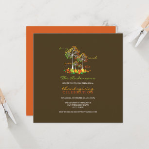Fall Family Trees Modern Thanksgiving Dinner Party Invitation