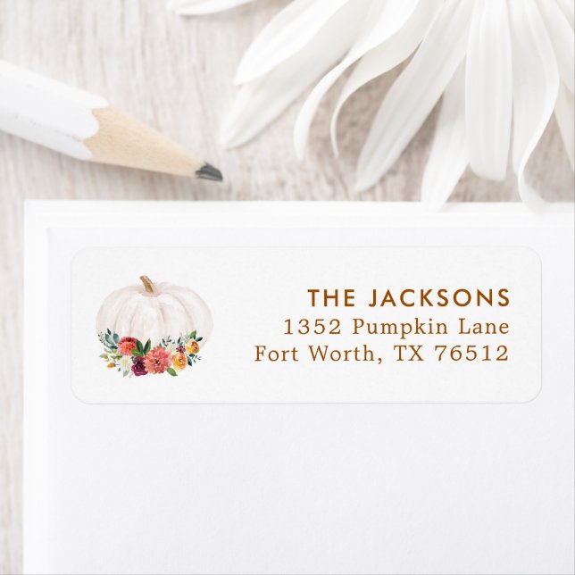 Fall Farm House White Pumpkin Return Address Label (Insitu)
