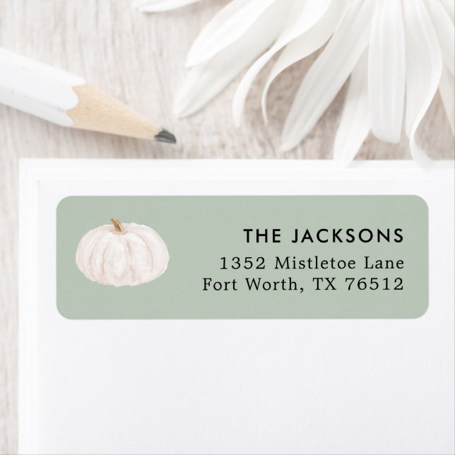 Fall Farm House White Pumpkin Return Address Label (Insitu)