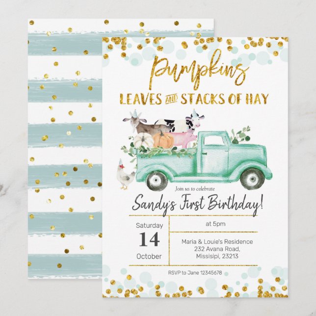 Fall Farm Pumpkin Truck Birthday Invitation (Front/Back)
