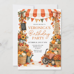 Fall Farmers Market Girl Birthday Pumpkin Autumn Invitation