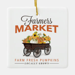 FALL FARMERS MARKET PUMPKIN AND SUNFLOWERS CERAMIC ORNAMENT