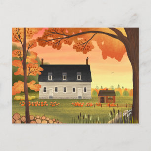 Fall Farmhouse Autumn Pumpkin Patch Postcard