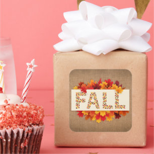 Fall Farmhouse Colourful Autumn Leaves on Burlap  Square Sticker