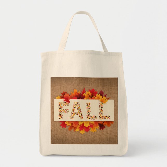 Fall Farmhouse Colourful Autumn Leaves on Burlap  Tote Bag (Front)