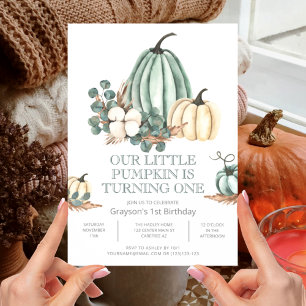 Fall Farmhouse Pumpkin 1st Birthday Invitation