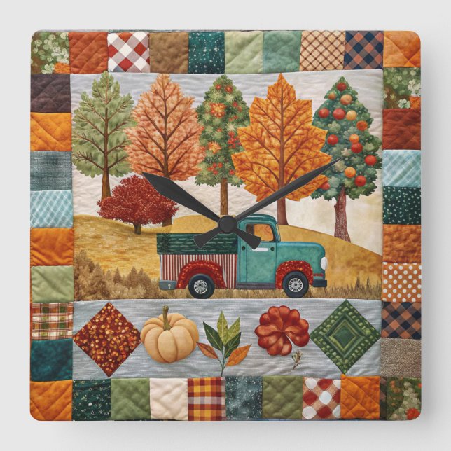 Fall Farmhouse Style Pickup Truck Wall Clock (Front)