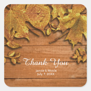 Fall Faux Gold Leaf Art Elegant Autumn Favour Square Sticker